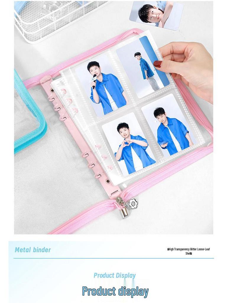 A5 Transparent PVC Ring Binder Notebook Planner, 6-Hole Photo Album with Removable Cover (A6 Compatible)