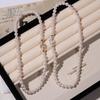 Natural Deep Sea Shell Pearl Necklace & Bracelet Set - Three-Piece Round Choker for Women