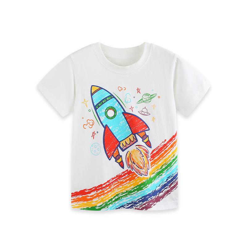 

Space Print Toddler Cotton T-shirt - Short Sleeve, Round Neck, European & American Style 4Y