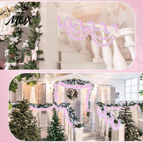 DIY Bastelgirlande Streifen 78 Zoll Rosa Lametta Weihnachtsdekoration, Glitzer Metallisch Gedreht Saisonale Event Hängedekoration für Weihnachtsbaum, Hochzeit,