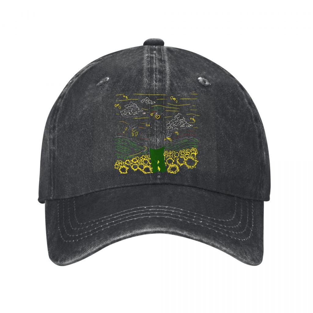 Van Gogh Style Sunflower Field Neon Line Art Print Washed Baseball Cap Outdoor For Womens Unisex FeUnisex