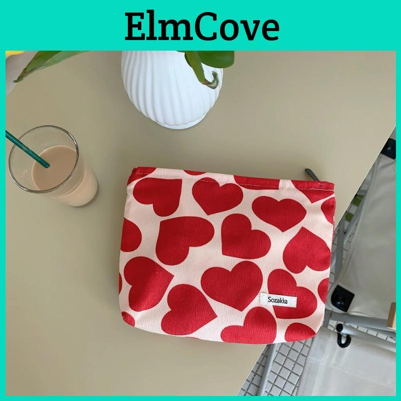Corduroy Makeup Print Bag Heart Large Capacity Cosmetic Bag Vintage Travel Makeup Pouch Zipper Toiletries Storage Bag For Women