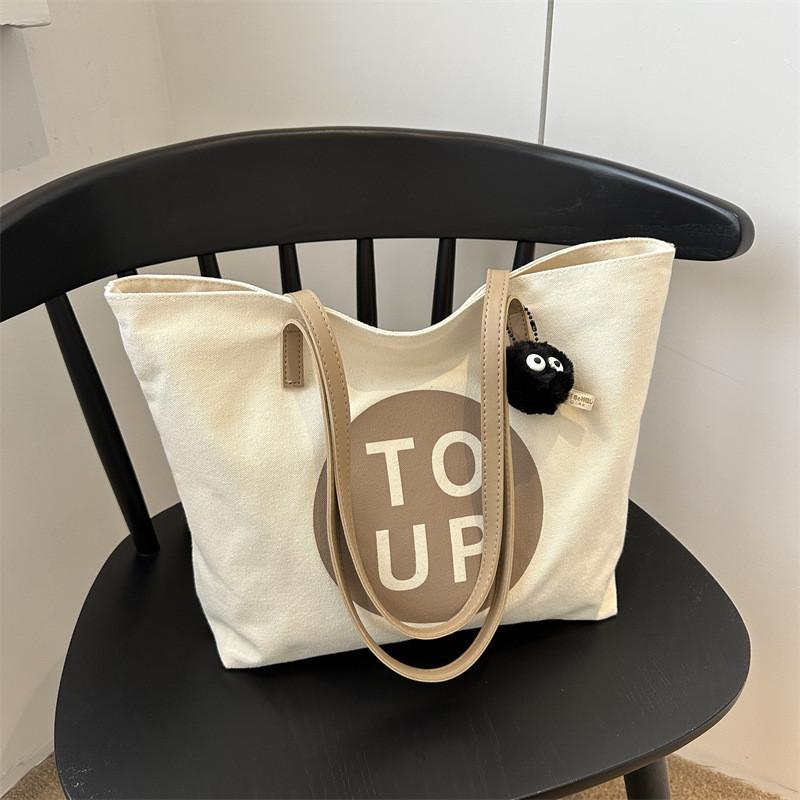 Trendy Street Style Canvas Tote Bag Fall 2023 Casual Large Capacity Shoulder Bag