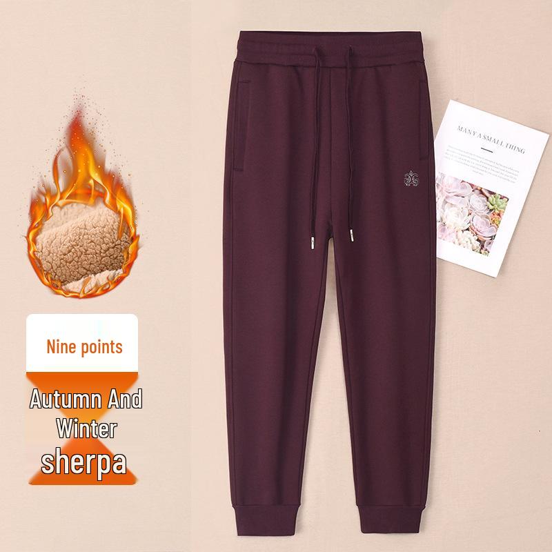 

Женские спортивные штаны с высокой посадкой из овечьего флиса - Зимний новый стиль 2025, с плюшевой подкладкой, утолщенная хлопковая верхняя одежда. XL