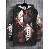 3D Digital Printed Dark Poker Red Rose Black Cat Pattern Hooded Sweatshirt, Fashionable and Trendy Children's Casual Clothing