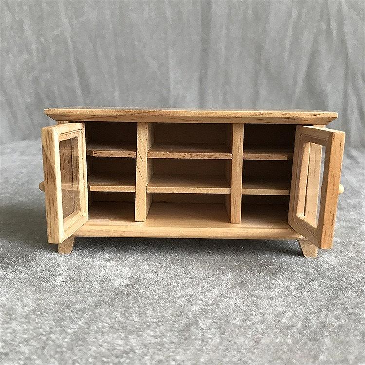 1:12 Dollhouse Double Door TV Cabinet, Miniature Wooden White Storage Unit for DIY Dollhouse, Micro Furniture Decor