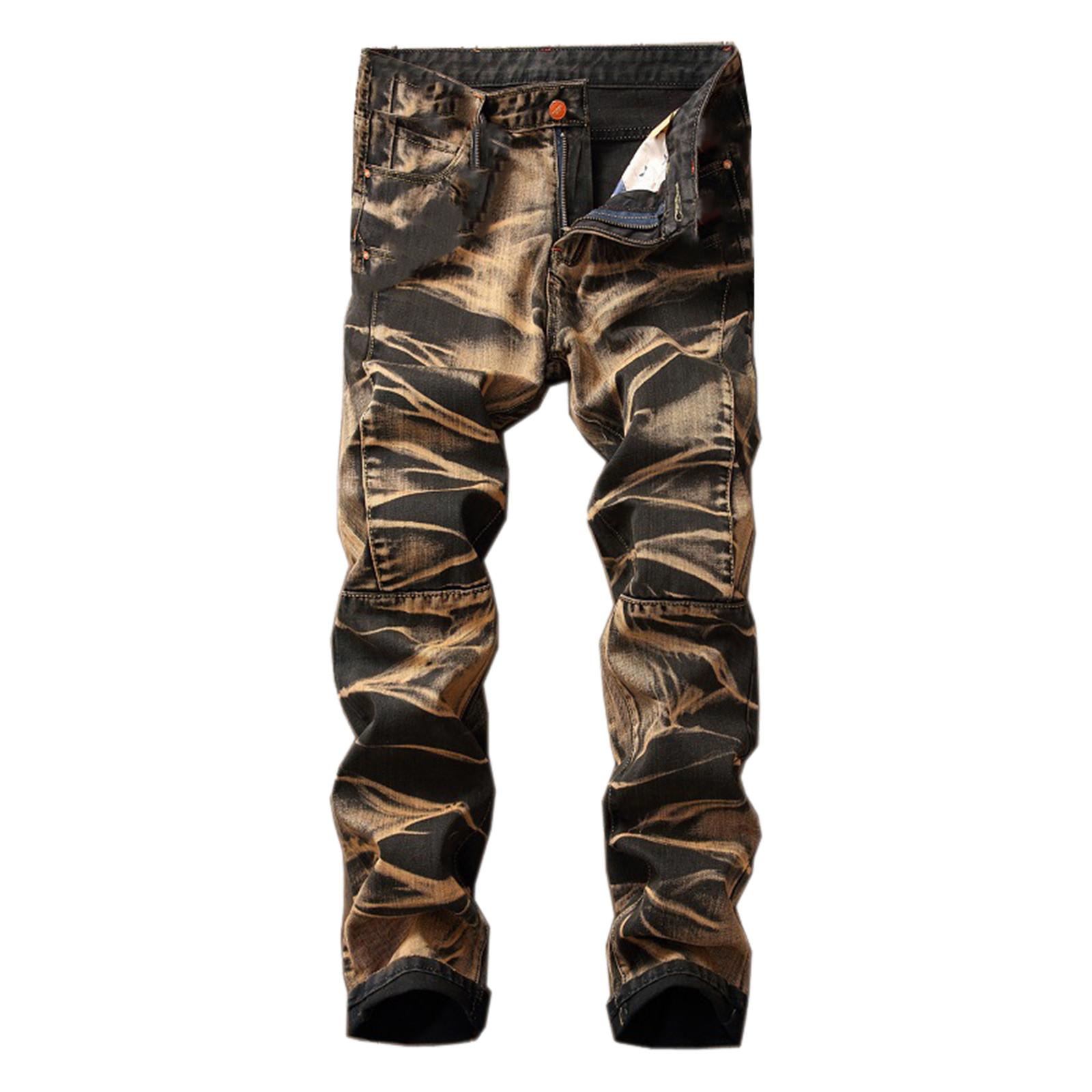 

Модные мужские повседневные эластичные плиссированные джинсы, облегающие джинсовые брюки L жёлтый