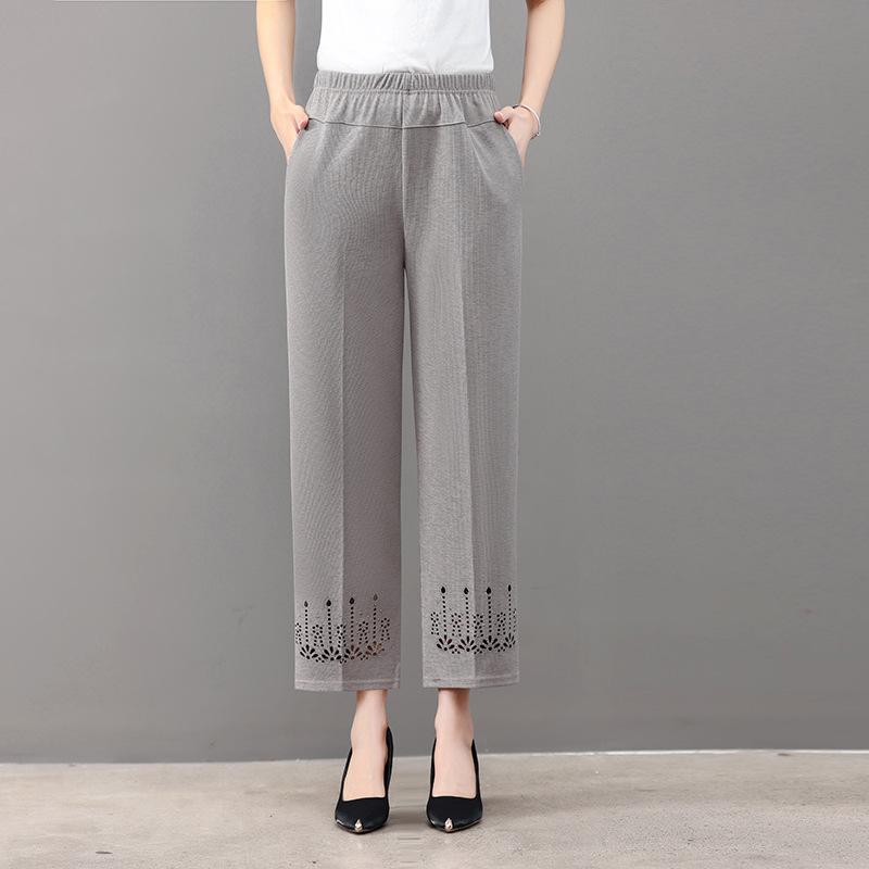 

Летние прямые брюки с высокой талией для женщин больших размеров, классические брюки с эластичной талией 6XL серый