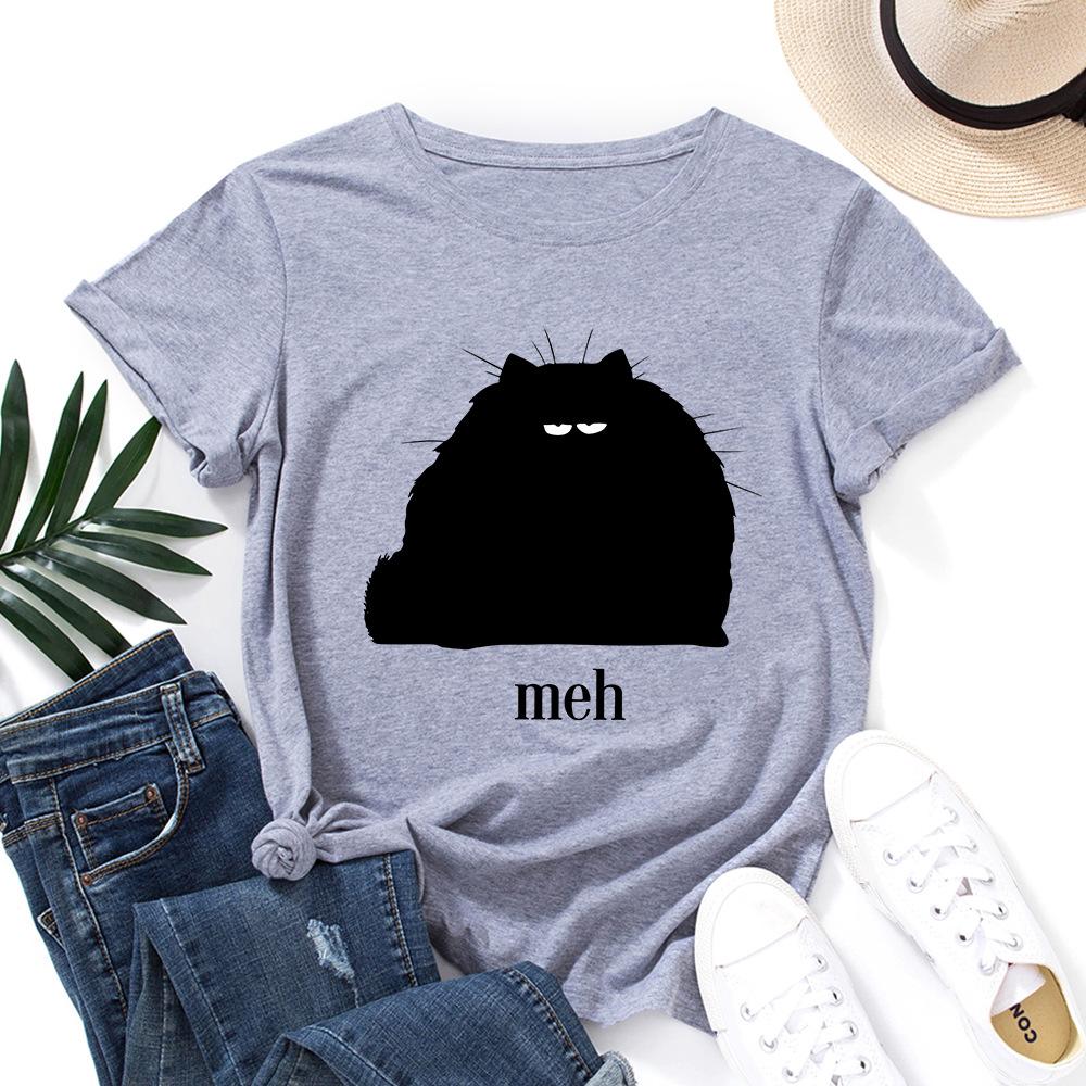 

Cartoon Cotton T-Shirt Short Sleeve Round Neck Women 2d Print Tops S