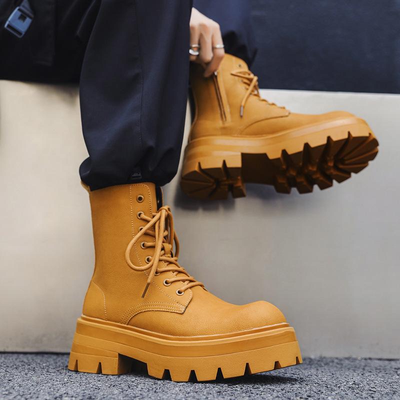 British style thick-soled heightening Martin boots men's velvet locomotive boots medium help big head tooling boots 7368-N