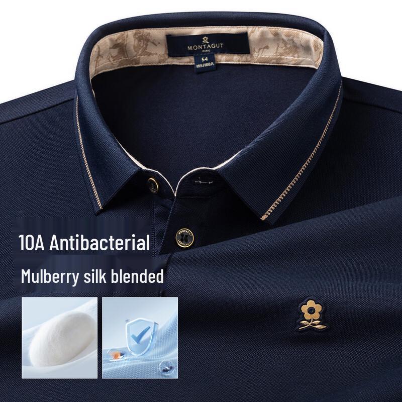 MONTAGUT Men's Silk Blend Antibacterial Short Sleeve Polo Shirt