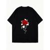 Women's Short-Sleeve T-Shirt with Red Rose and Silver Line Pattern Art Print