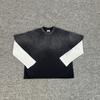 T-shirt da uomo oversize a maniche lunghe in cotone con effetto lavato e distressed, cuciture a contrasto, streetwear, top casual, autunno