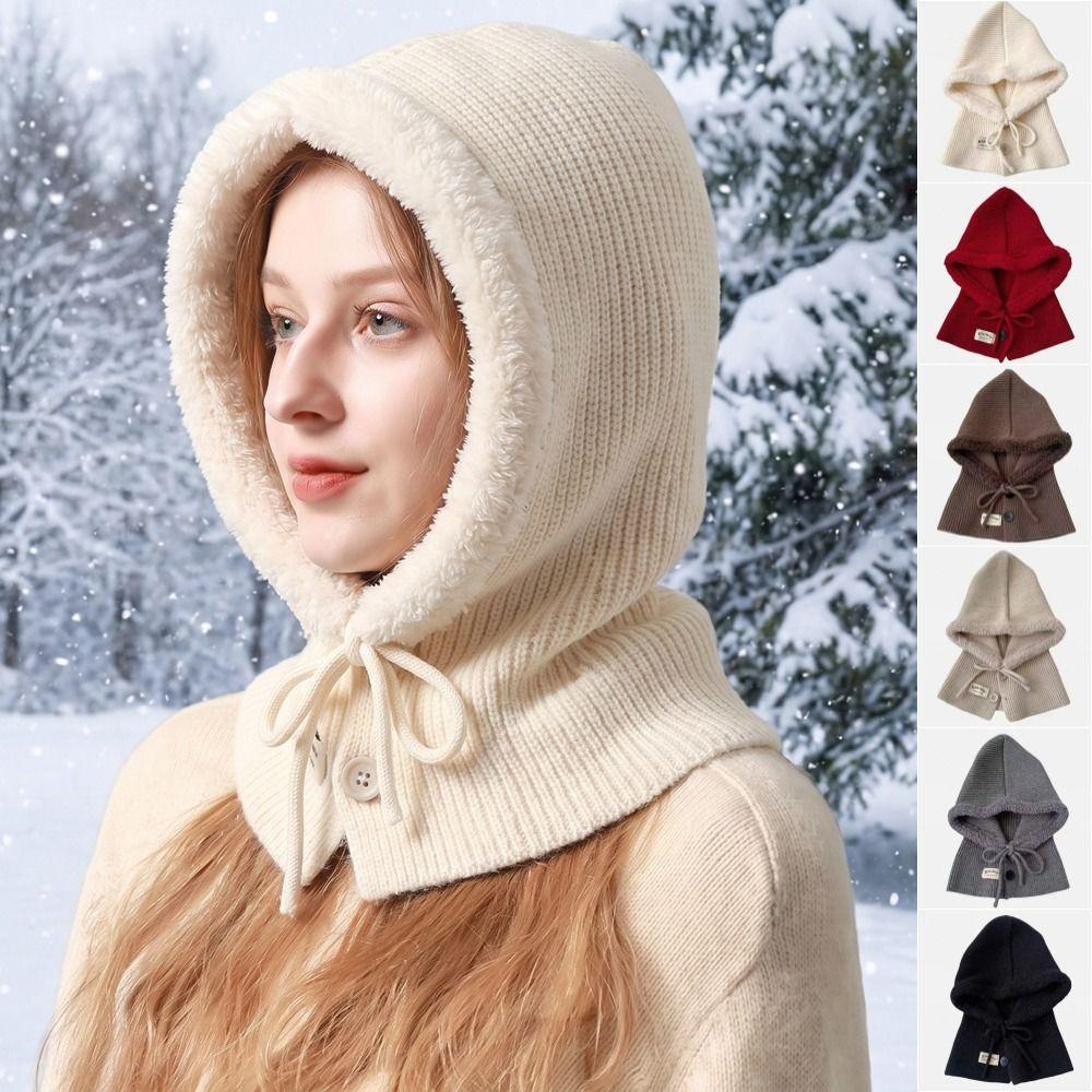 Solid Color Knitted Hooded Cap Wool Blend Knitted Hat Fashion Earflap Hat Outdoor