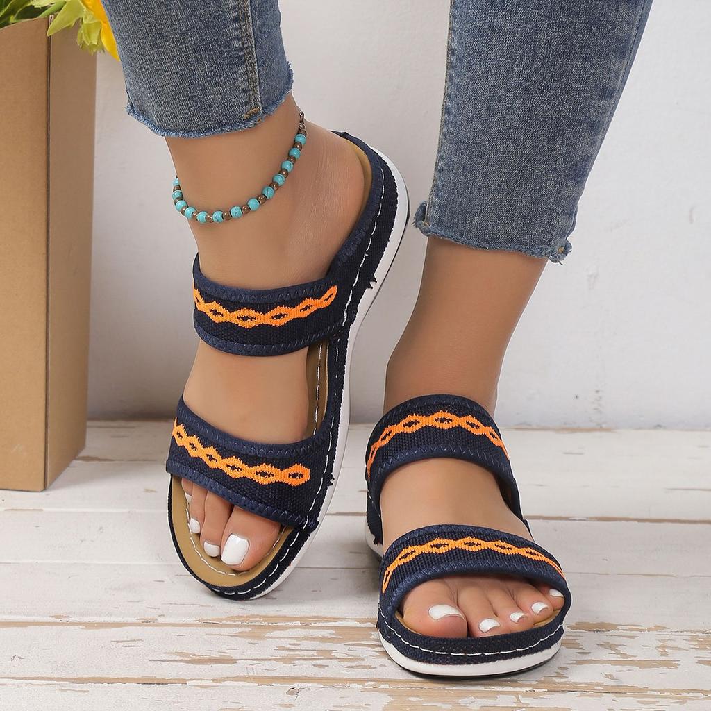 Women's Plus Size Summer Flyknit Slippers Low Wedge Lightweight Breathable Outdoor Shoes