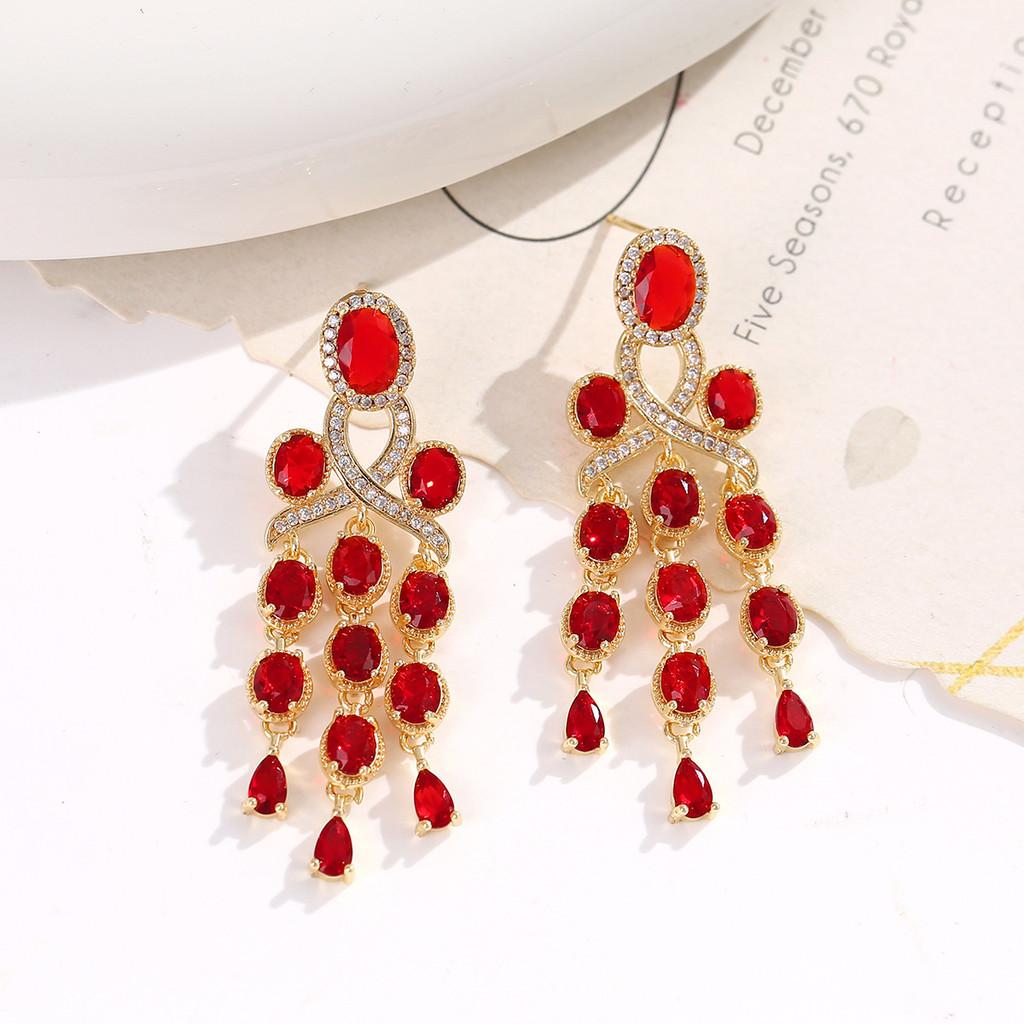 Fashion Butterfly Gold Plated Earrings With Green Zircon Gems For Women
