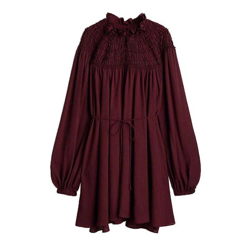 

Fall and Winter New Women s Clothing French Black Dress Loose Puff Sleeves Shoelace a Word Short Dress 1273154 Red L