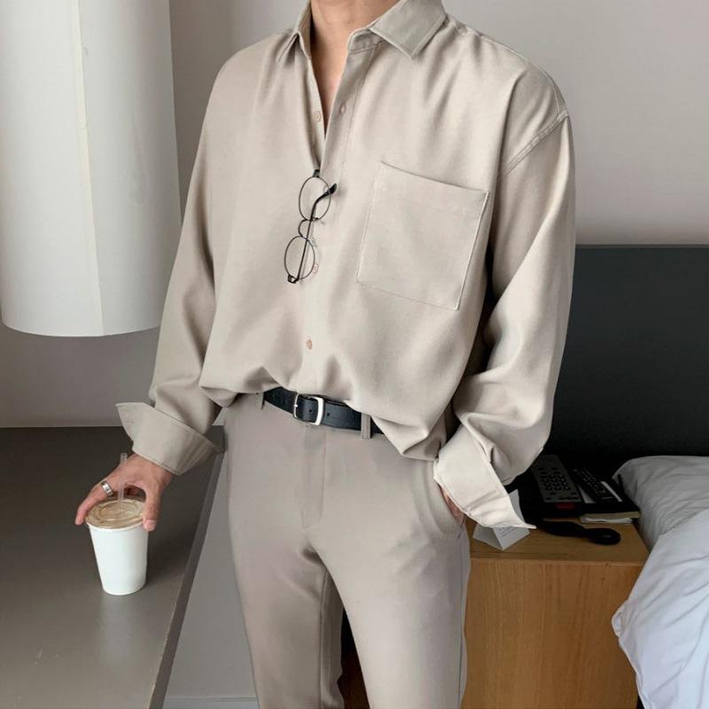 

Повседневная мужская рубашка с длинными рукавами, осенняя новая свободная и высококачественная рубашка без рубашки Iron Inch M