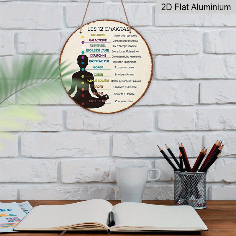 2D Flach, 1 Stück 7,87" Französisches Chakra-Rad (12 Chakren) Meditations Yoga Aluminiumschild, Vintage Spirituelles Schild für, Studio & Meditationsraum Dekoration, Chakra