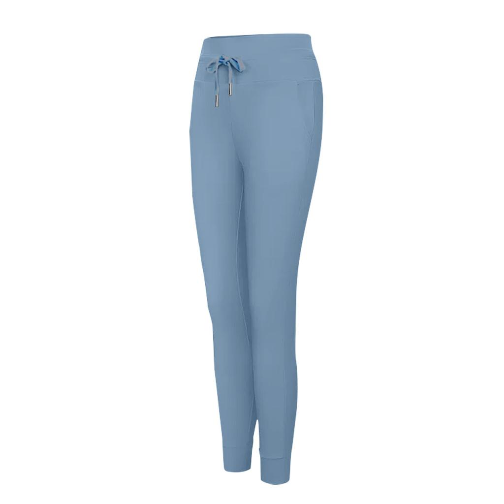 Women High Waisted Drawstring Side Pocket Plain Cool  Full Length Joggers Yoga Pants