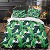 Tropical Plants Floral King Queen Duvet Cover Green Palm Leaves Bedding Set Cream-colored Flowers 2/3pcs Polyester Quilt Cover