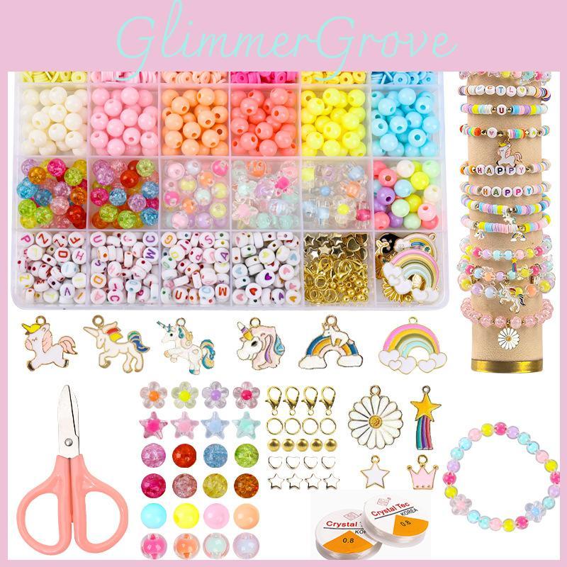 Unicorn Diy Bead Kit For Kids With Plastic Jewelry Supplies And Crafting Accessories