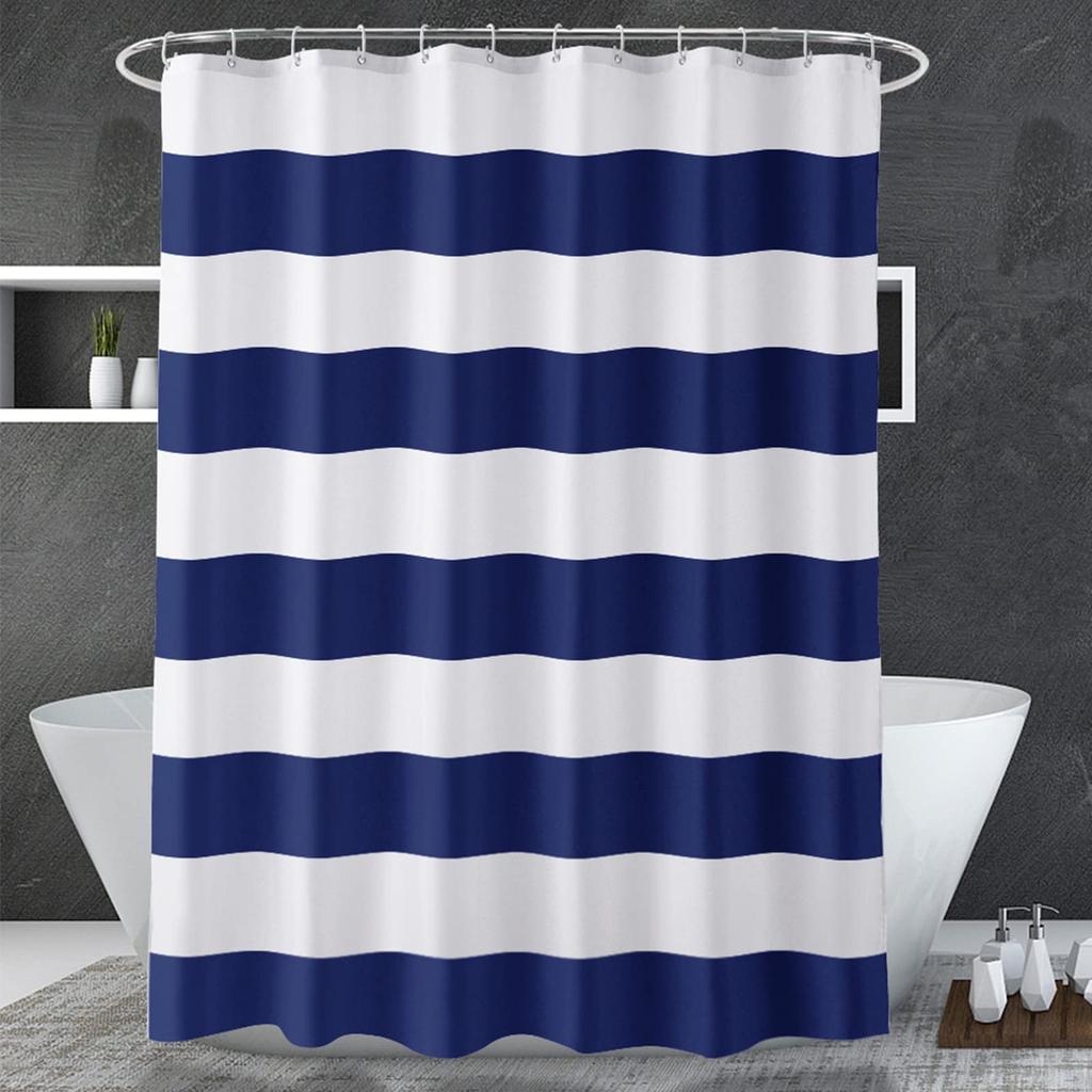 Navy Blue Shower Curtain Stripes Blue And White Shower Curtain Fabric Shower Curtain For Bathroom Waterproof Home Bath Decor
