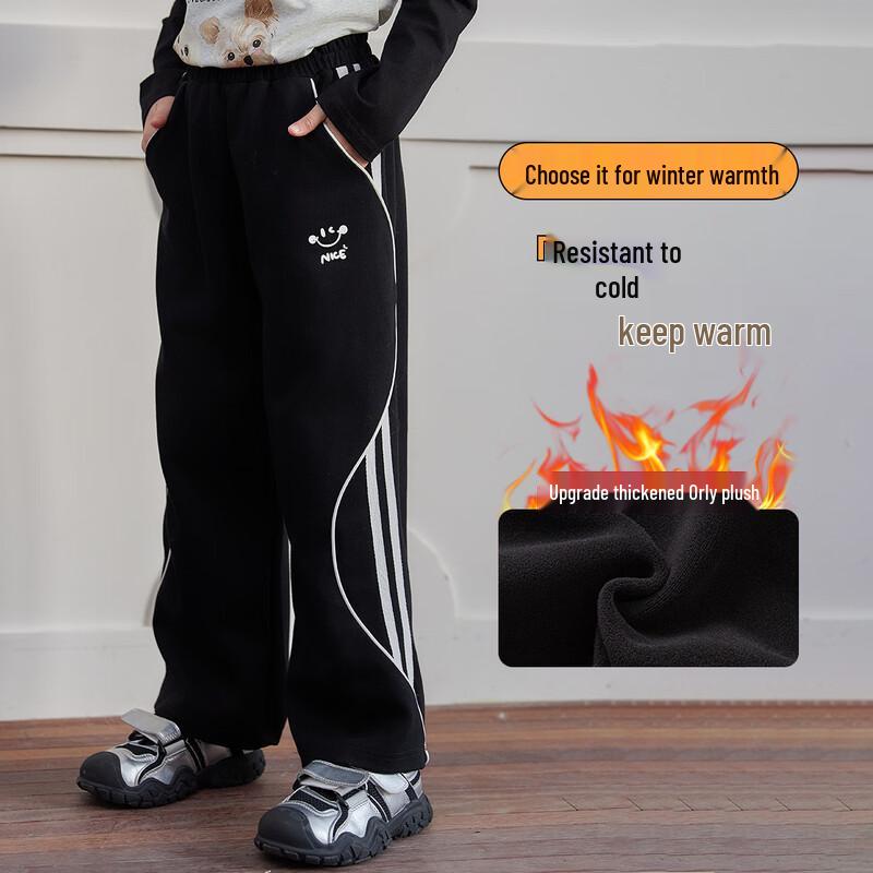 Fuluomi Girls  Winter Fleece-Lined Straight-Leg Cargo Pants 160