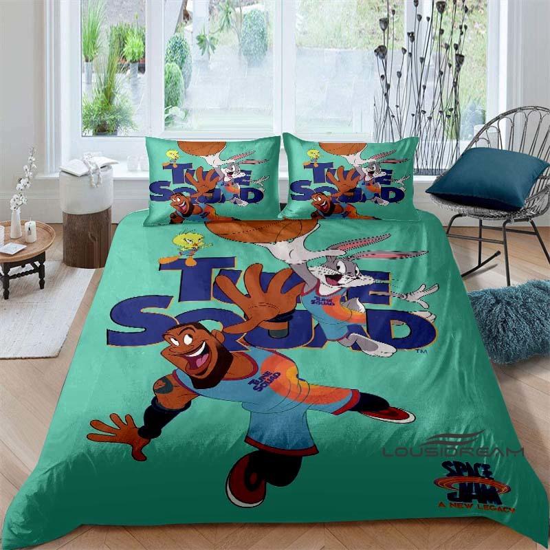 Ensemble couette et taie d'oreiller classique sur le thème du film de science-fiction Space Jam, imprimé en 3D, ensemble de literie pour enfants, décoration de chambre peut être personnalisé
