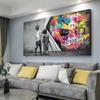 Street Graffiti Art Behind the Curtain Canvas Painting Boy and Girl Find Love Wall Art Posters and Prints for Living Room Home