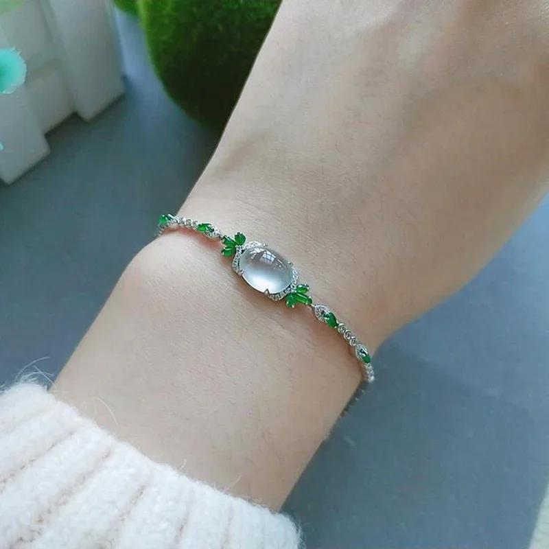 Natural ice chalcedony egg round exquisite elegant creative retro ladies charm tennis bracelet  jewelry accessories