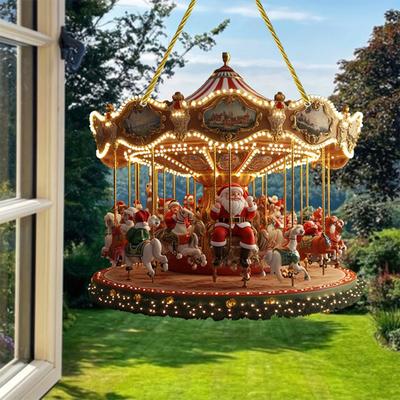 2D Santa Karussell Anhänger Urlaub Home Fenster Auto Weihnachten Baum Dekoration Anhänger