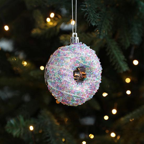 Christmas Ornament Sparkling Pink Series Ice Cream Doughnut Shape Hanging Pendant Farmhouse Xmas Decor