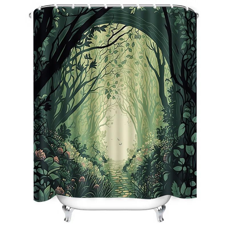 Enchanted Forest Shower Curtain Nature Inspired Waterproof Polyester Fabric Bathroom Decor Suitable for Wet and Dry Separation