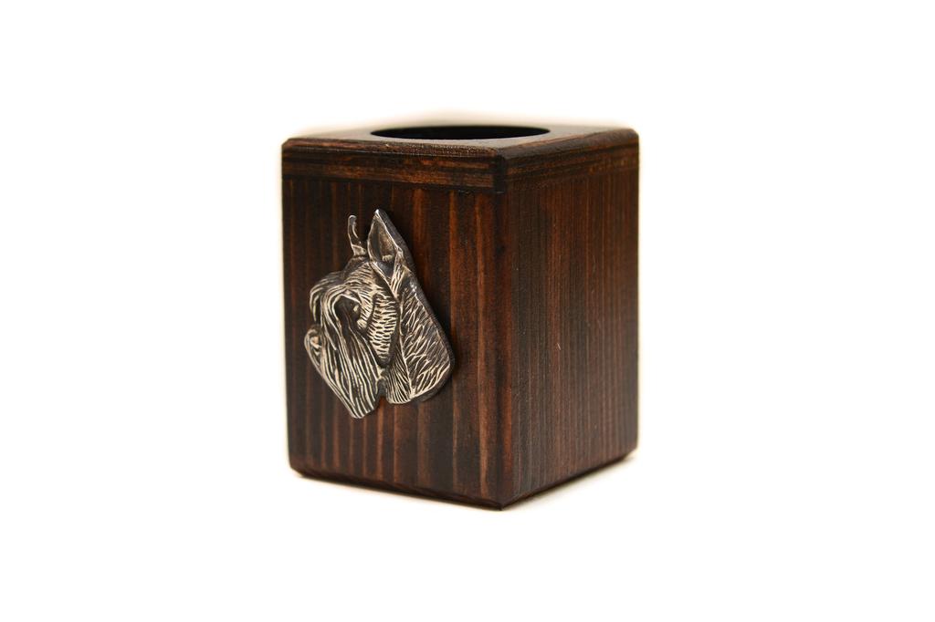 Schnauzer I - wooden candle holder with a dog, a unique souvenir after losing a dog, a handicraft from the Art-Dog brand