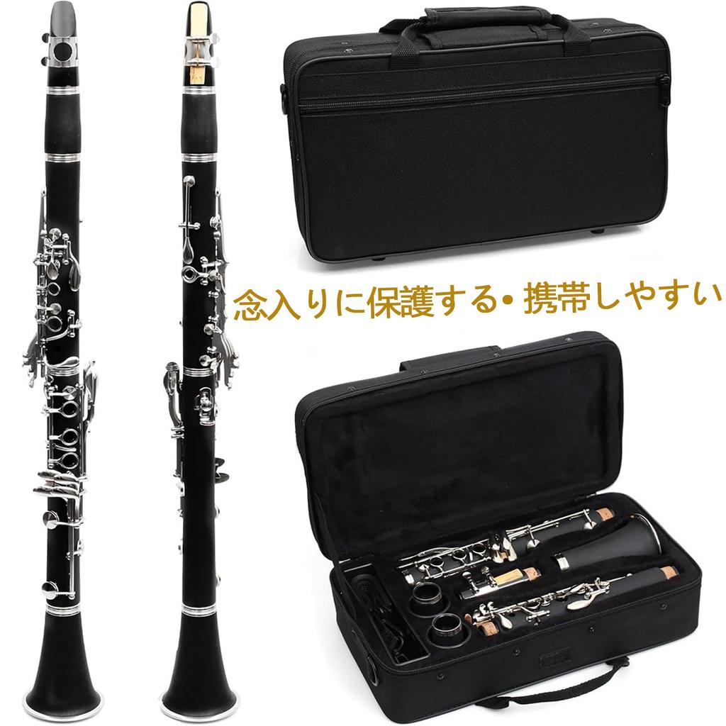 Clarinet 17 ABS Resin Wind Instrument Easy to Care B, Keys, Nickel-Plated, Body, Beginner's Set, (F-300 Performance)