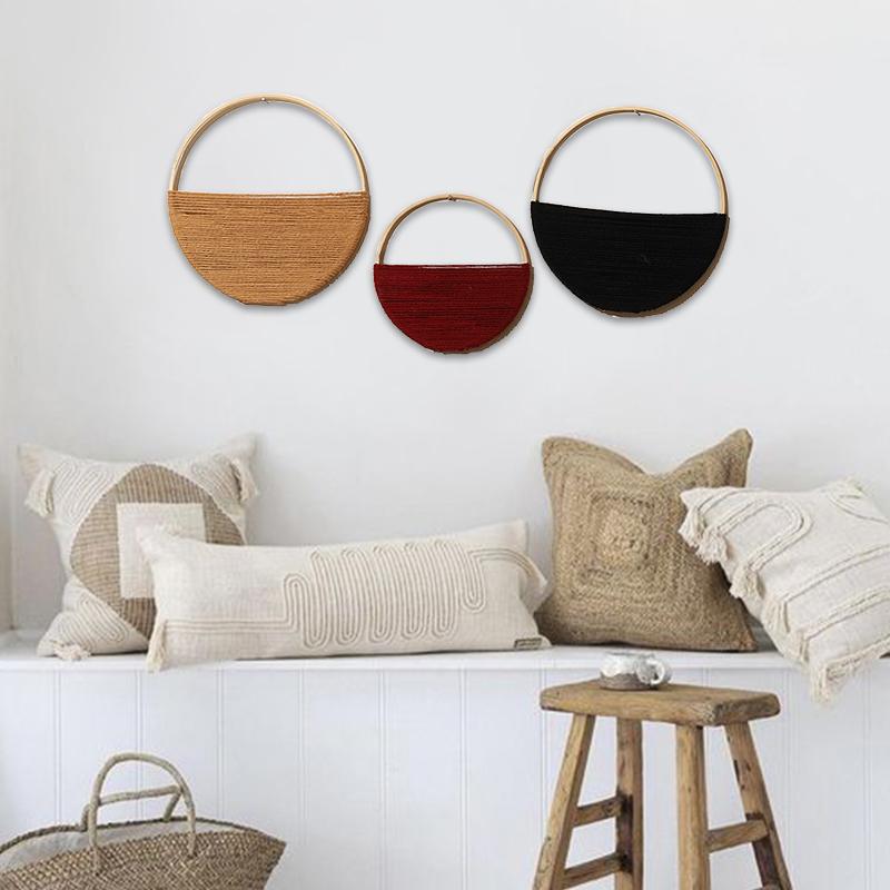 2pcs Woven Double Circular Wall Hanger Hand Woven Wall Hanging Macrame Wall Hanging