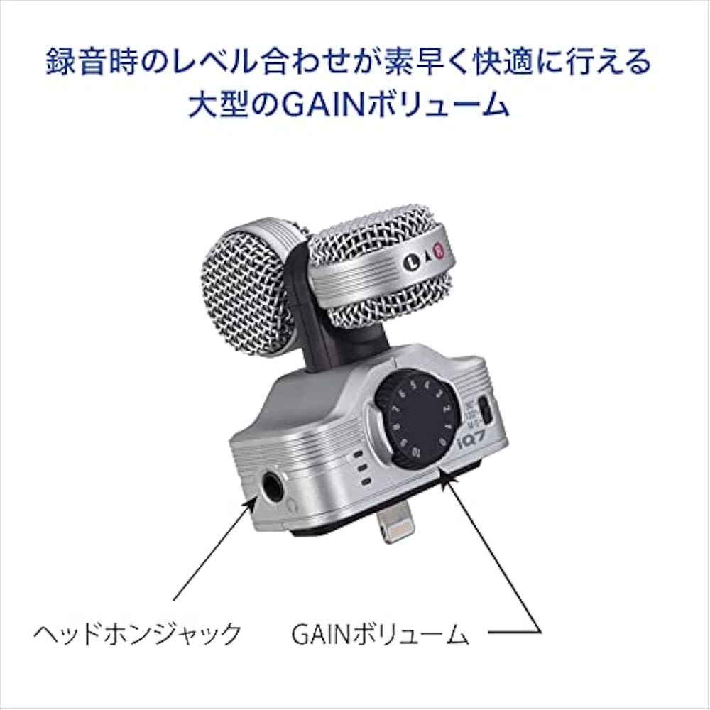 ZOOM Zoom iQ7 Lightning Connected Stereo Microphone, iPhone iPad Compatible, Smartphone Recording...
