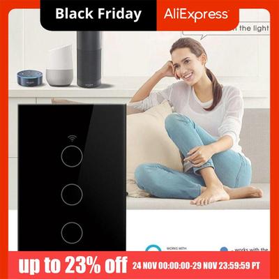 US Plug WiFi Smart Light Switch Single Open Touch Control LED Light Switches App Control Remote Control Wall Switch