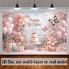2D Flat Happy Birthday Backdrop, Pink Flower Butterfly & Gift Box Background