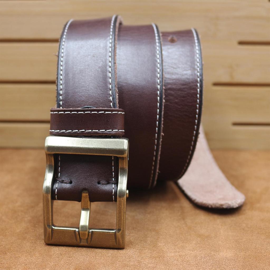 Men's Retro Hand-Stitched Washed Leather Belt - 100% Top Layer Cowhide, Business Casual, Creative Design