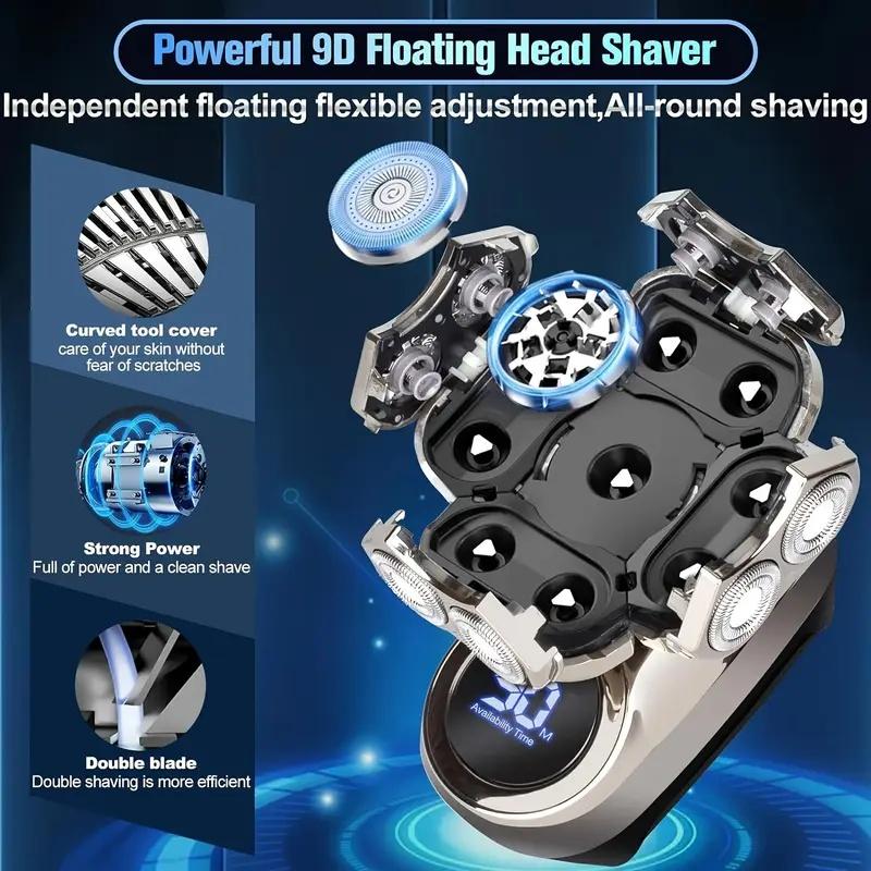 9D Head Shaver For Bald Men Electric Shavers Rechargeable Head Razor Ipx7 Waterproof Rotary Shaver With Led Display Men Gift