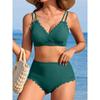 CHARMLEAKS Damskie bikini z falbanką, żebrowane, dwuczęściowe, kostiumy kąpielowe z dekoltem w serek i wysokim stanem