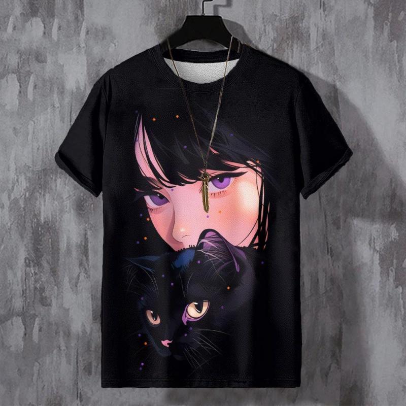

Colorful Japanese Girl Pattern T Shirt For Men Ghost Mask 3D Printed 6XL