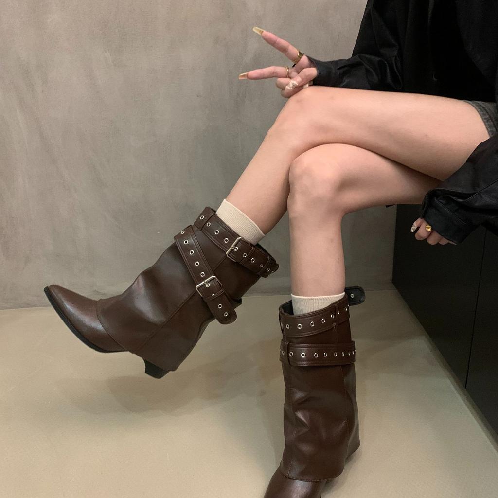 American Spice Girls Belt Buckle Pants Boots Short Boots Women's Boots Early Autumn New Niche Design Short Boots Western Boots