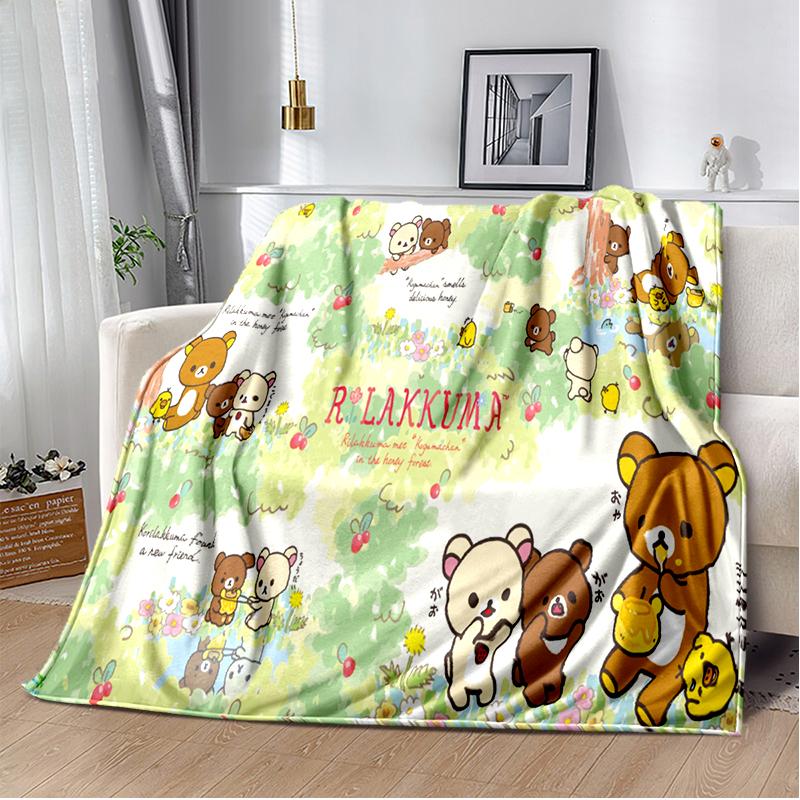 Cute Cartoon Rilakkuma Anime Throws Blanket Kids Super Soft Blankt for Sofa Travel Couch Picnic Flannel Blanket Birthday Gift