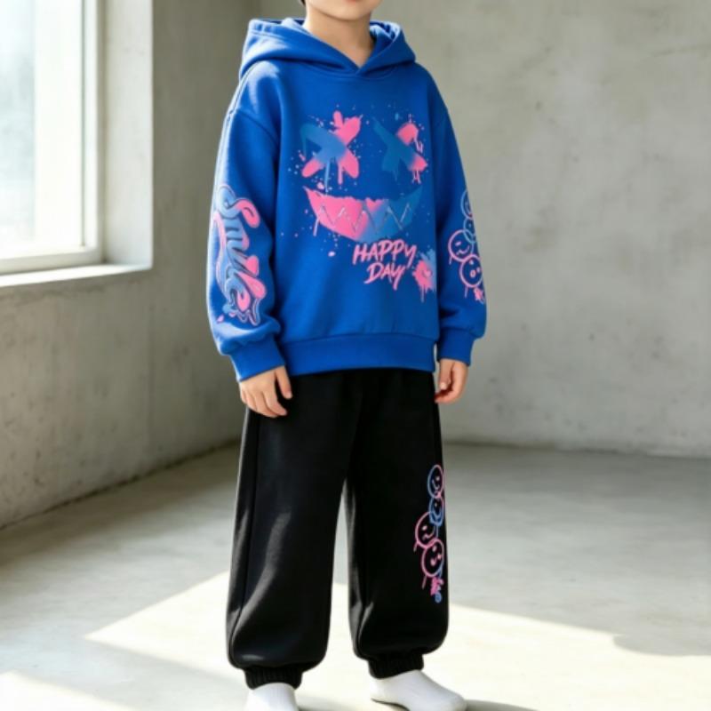 Fashion Smile Graffiti Letter Happy Day Print Kids Hoodie Street Hip Hop Hoody Fashion Hoodies Vintage Boy's Girl Clothes