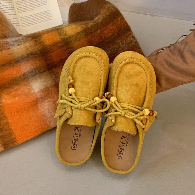Retro Beaded Baotou Boken Half Slippers Autumn New One-pedal Thick-soled Literary and Versatile Slippers