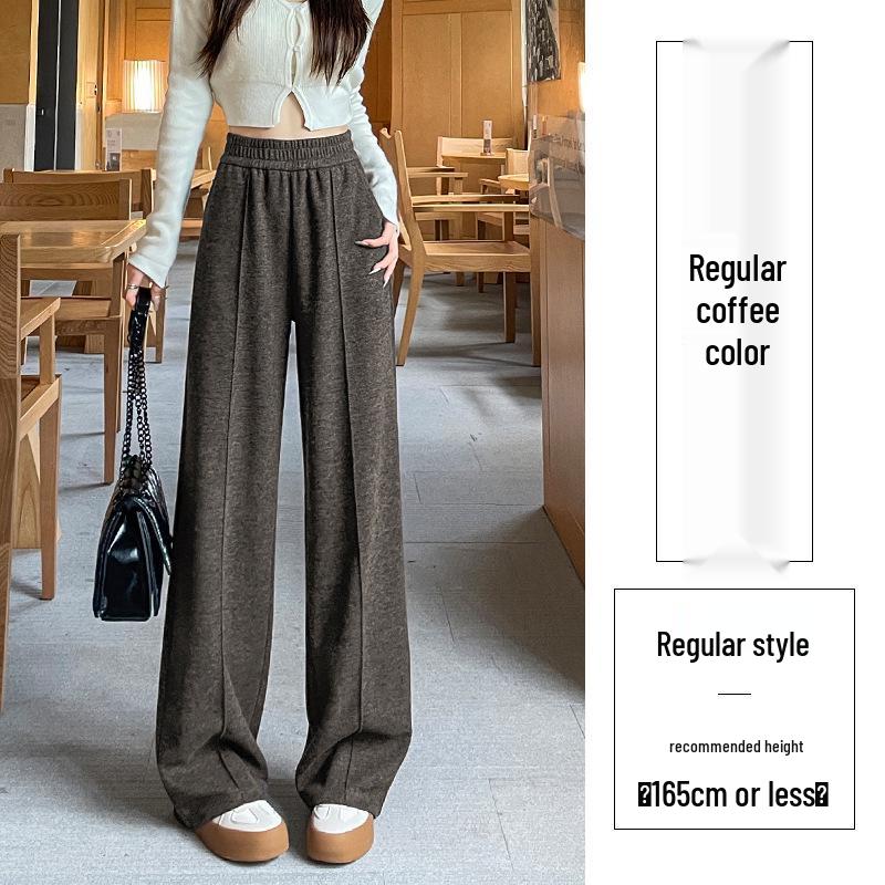 

Women s Woolen Wide-Leg Pants with Plus Velvet, Autumn/Winter 2025 Style - Narrow Straight Sweatpants in Glutinous Rice Color Small