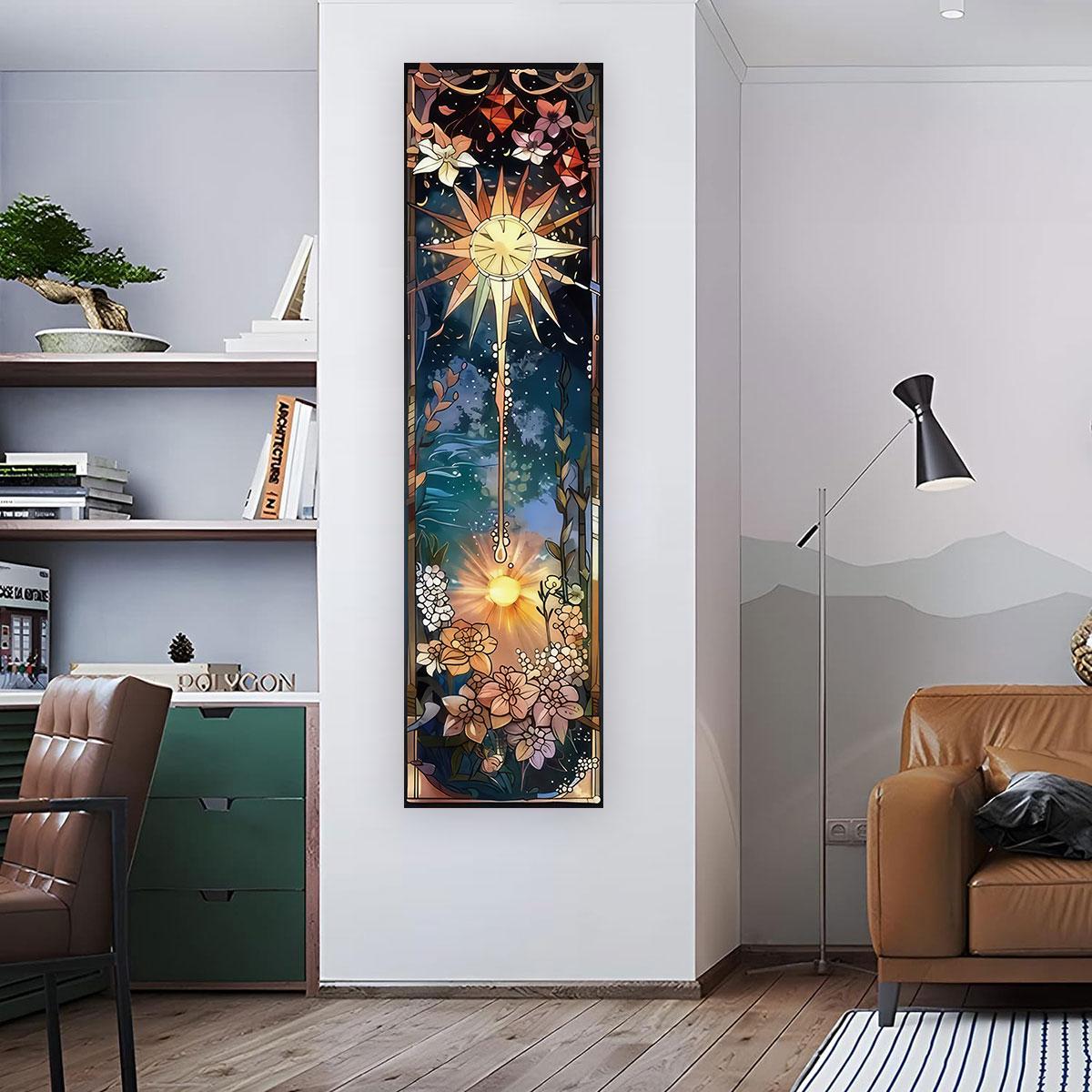 Gothic Witchy Sun & Moon Vertical Tapestry Black And White Butterfly Wall Hanging For Living Room, Bedroom Aesthetic Home Decor 40x150cm
